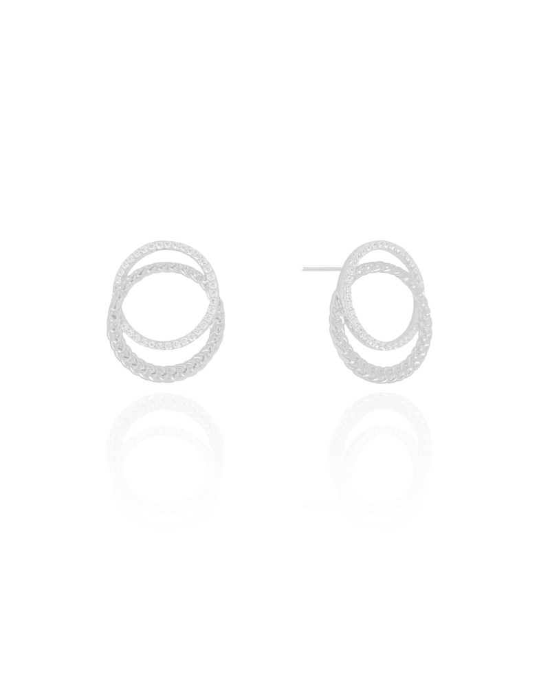 Brinco Círculos Entrelaçados Cravejados Cristal Ródio Branco