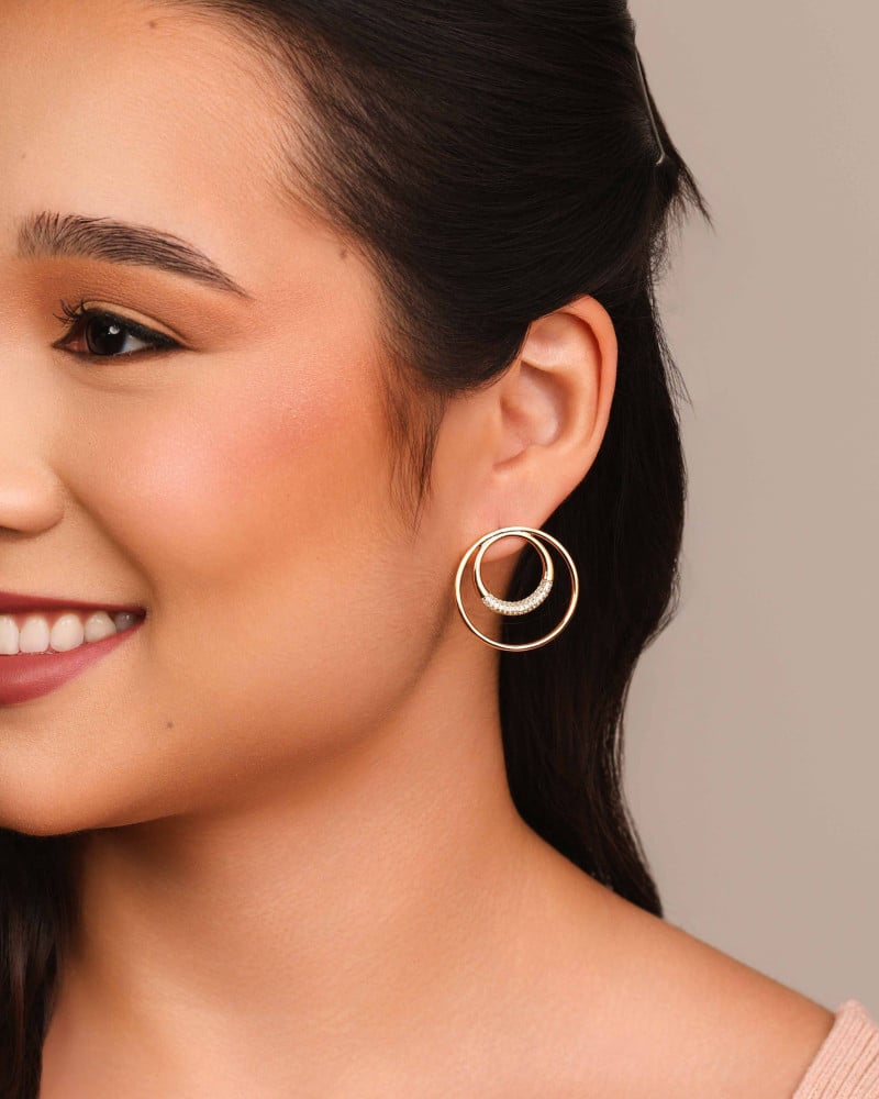 Brinco Argola Frontal Dupla Cravejada Cristal 2.9 cm Banhado a Ouro 18K