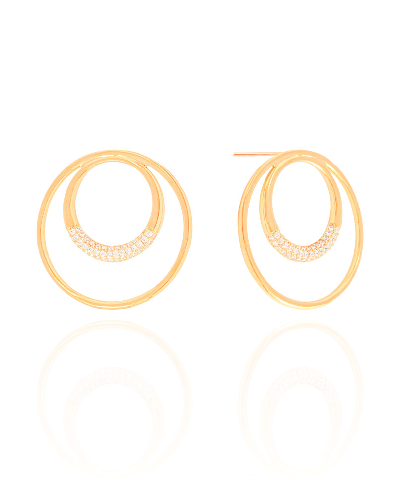 Brinco Argola Frontal Dupla Cravejada Cristal 2.9 cm Banhado a Ouro 18K