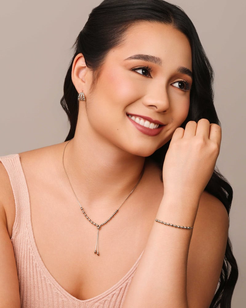 Brinco Argola Clik Três Filetes Bolas Lisas 1.5 cm Ródio Branco