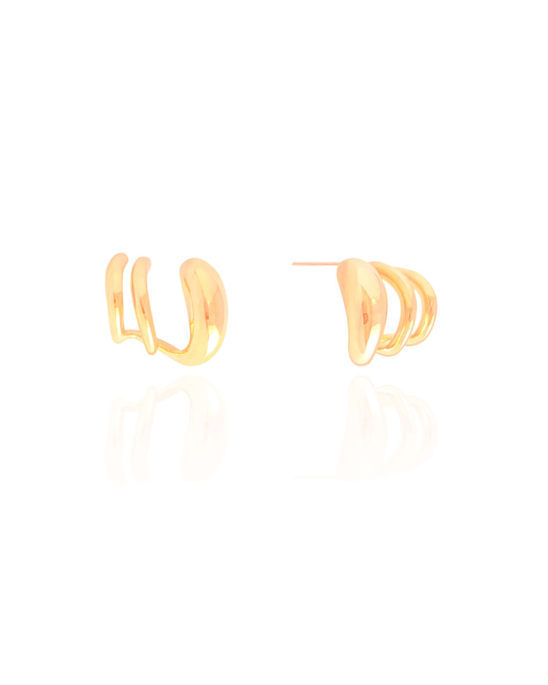 Ear Cuff Três Filetes Lisos 1.7 cm Banhado a Ouro 18K