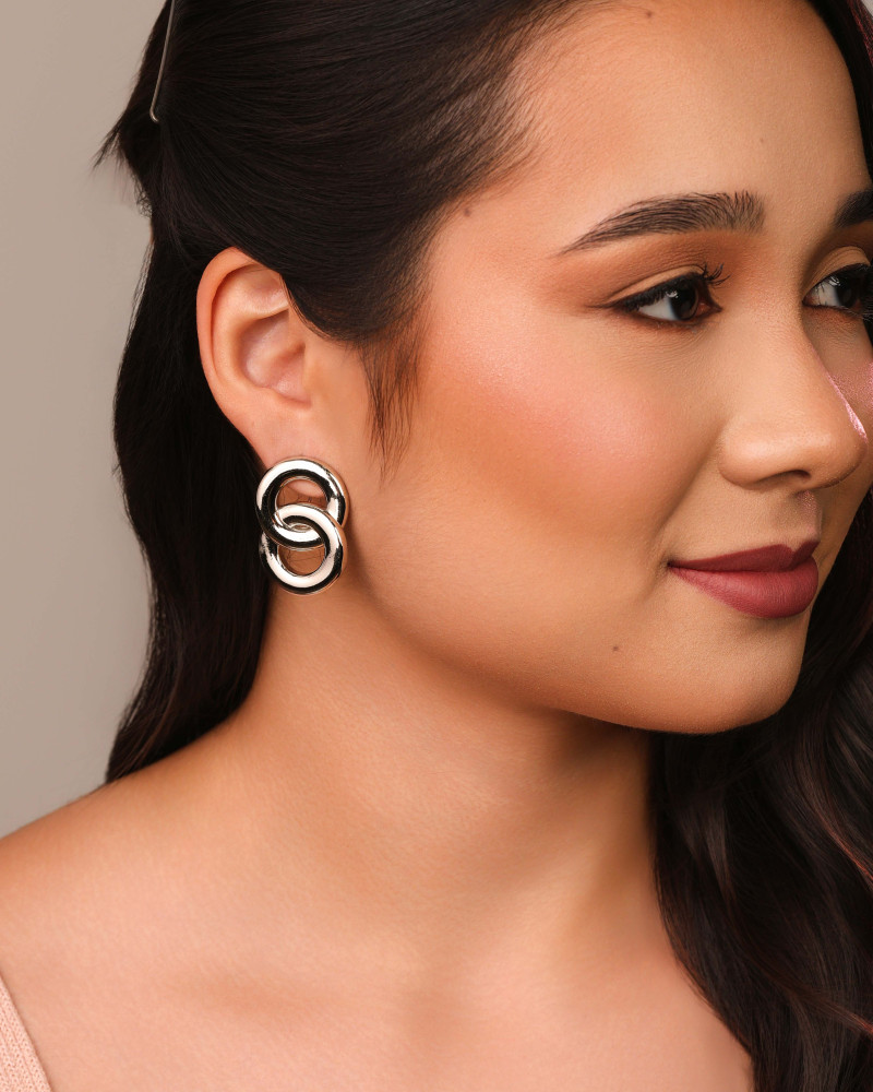 Brinco Circulos Entrelaçados Lisos 3.6 cm Ródio Branco