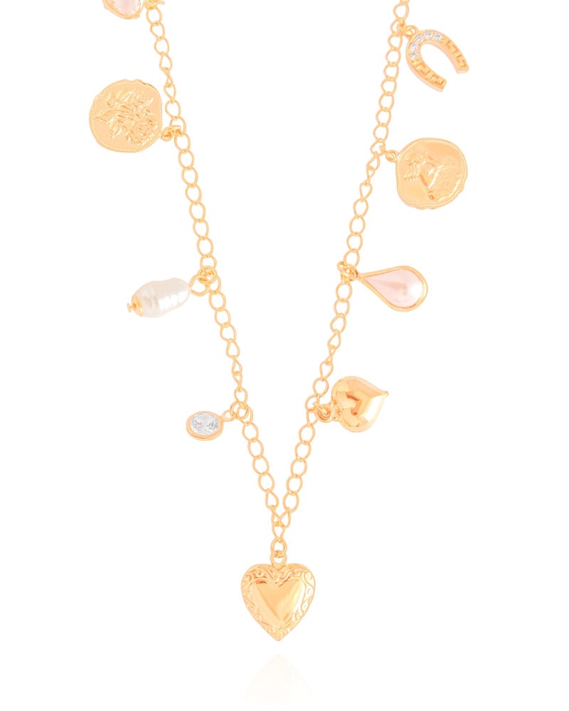 Relicário Coração Medalhas Cravejado Cristal Banhado a Ouro 18K - 40 cm