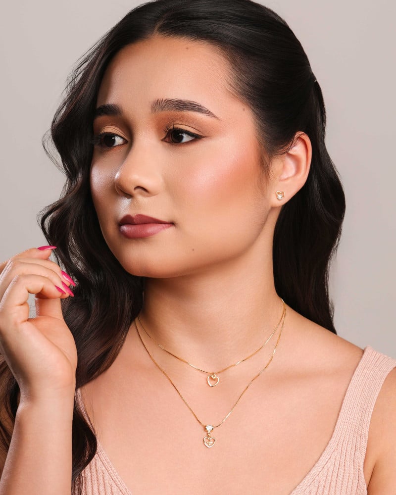 Gargantilha Dupla Corações Espirito Santo Cravejado Cristal Banhado a Ouro 18K