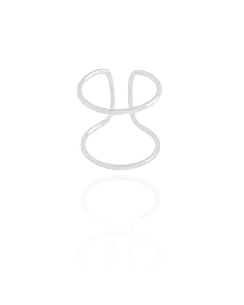 Anel Ajustável Fio Duplo Liso Tamanho M Ródio Branco