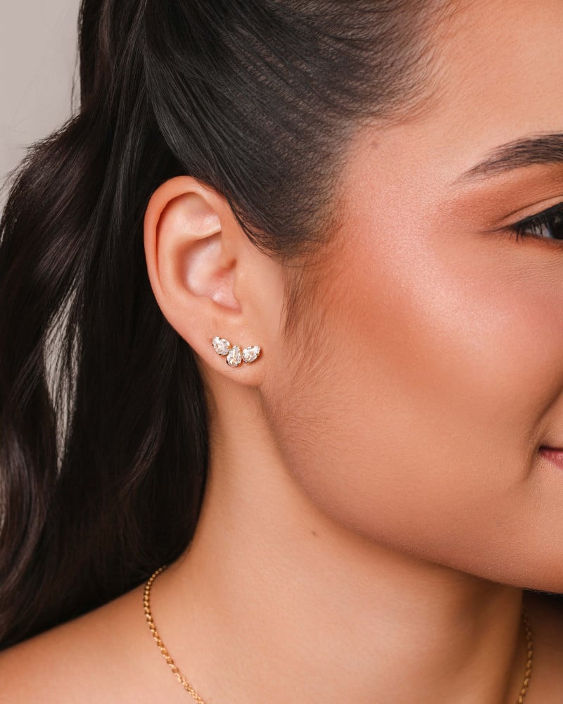 Ear Cuff Gotas Cristal 1.5 cm Banhado a Ouro 18K