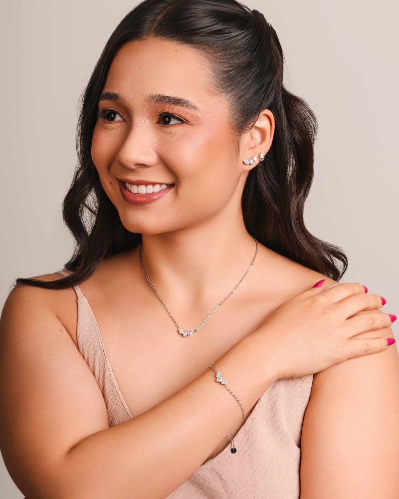 Ear Cuff Gotas Cristal 1.5 cm Ródio Branco