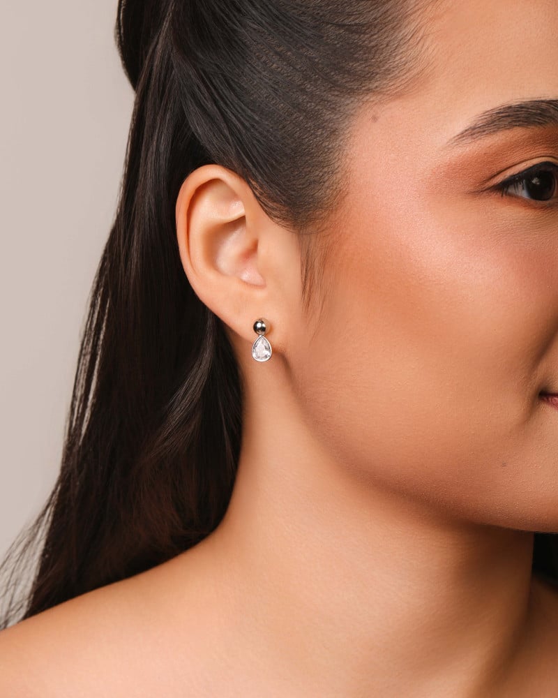 Brinco Bola Gota Cristal 7 mm Ródio Branco