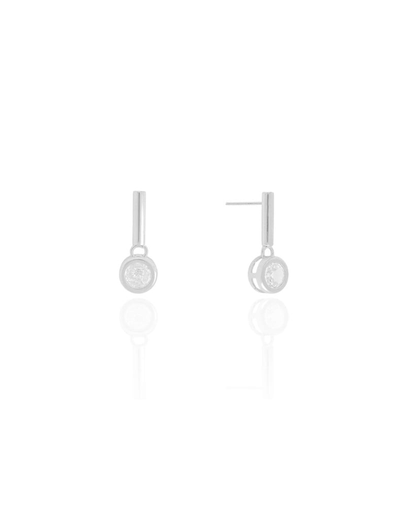 Brinco Palito Tubo Ponto de Luz Cristal Ródio Branco