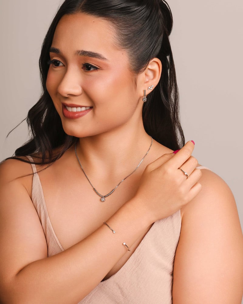 Brinco Palito Tubo Ponto de Luz Cristal Ródio Branco