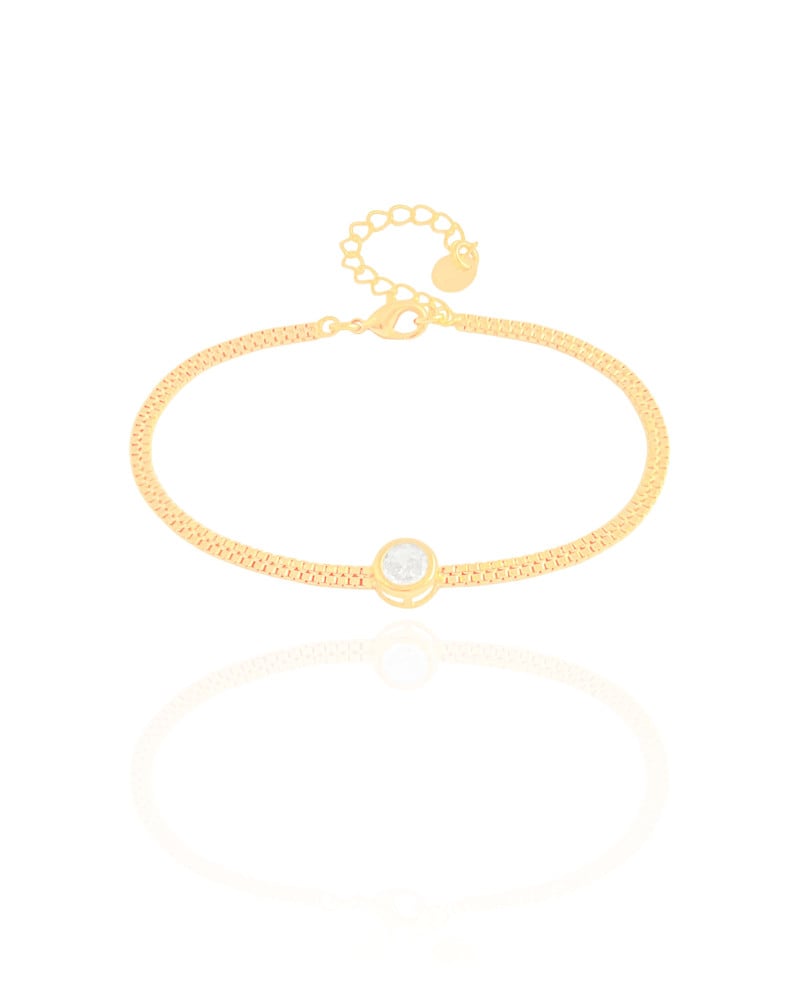 Pulseira Veneziana Dupla Ponto de Luz Cristal Banhado a Ouro 18K