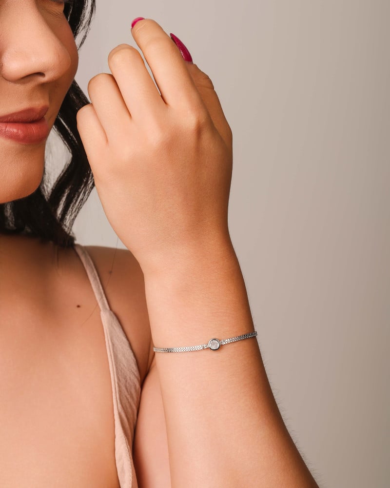 Pulseira Veneziana Dupla Ponto de Luz Cristal Ródio Branco