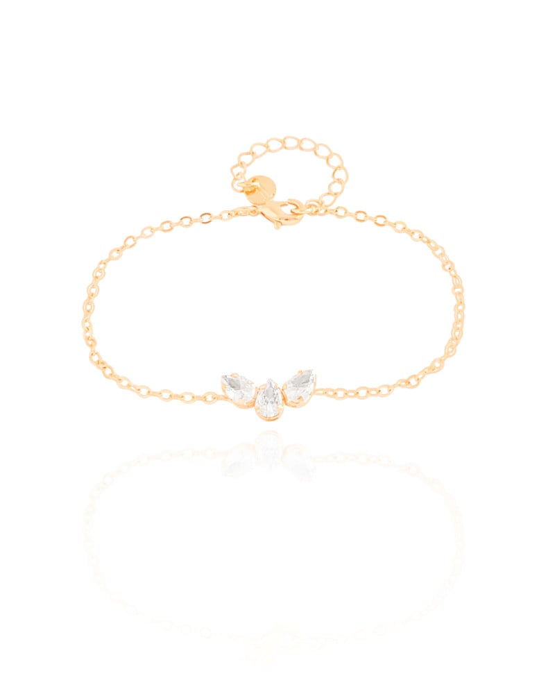 Pulseira Elos Gotas Cristais Banhado a Ouro 18K