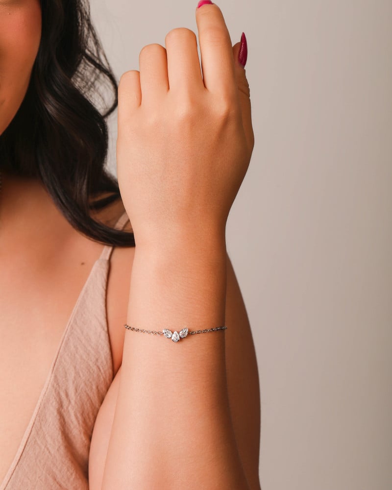 Pulseira Elos Gotas Cristais Ródio Branco