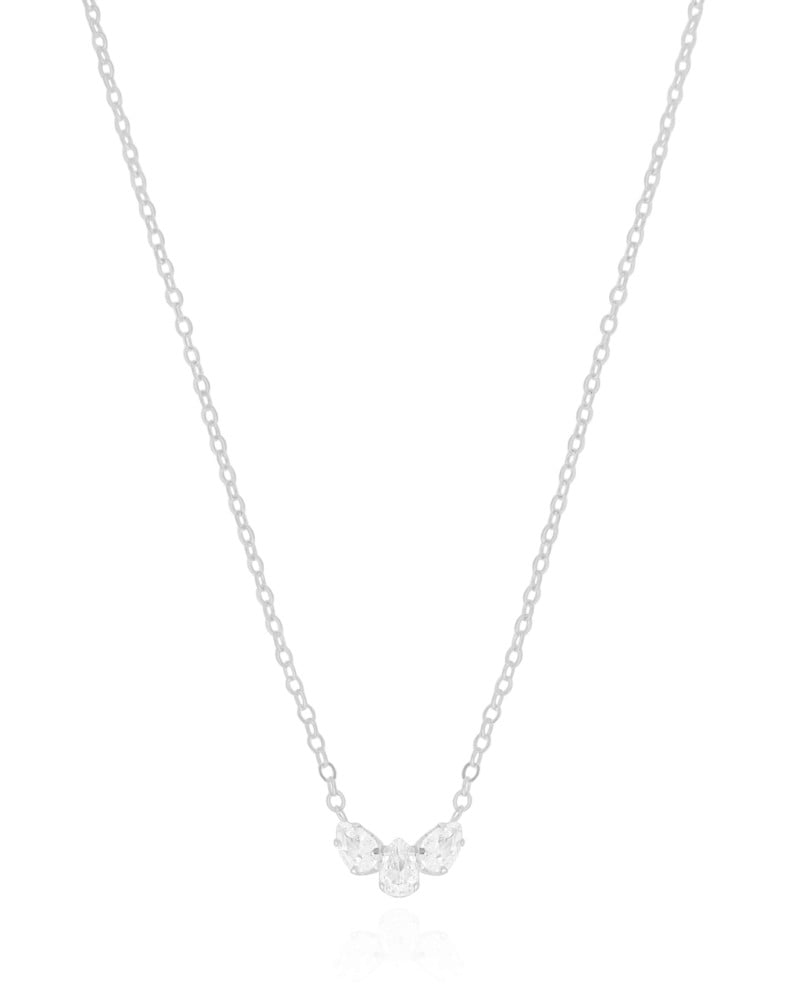 Gargantilha Elos Pingente Gotas Cristal Ródio Branco - 40 cm