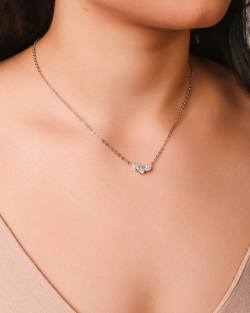 Gargantilha Elos Pingente Gotas Cristal Ródio Branco - 40 cm