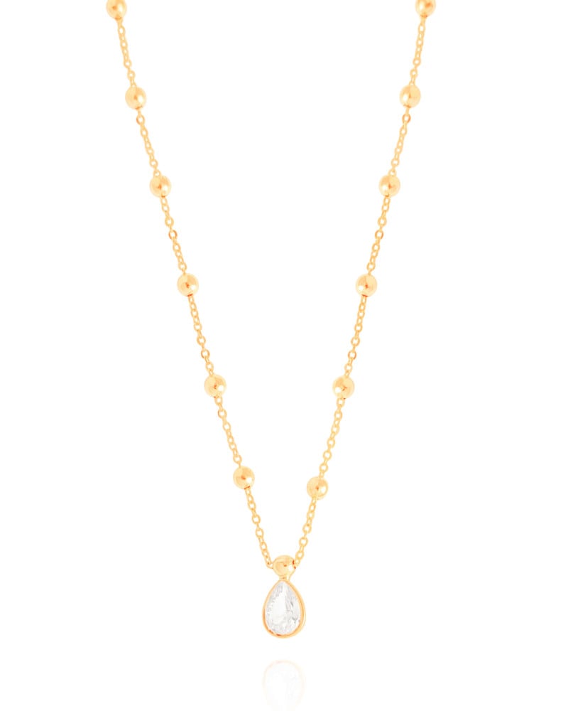 Gargantilha Elos Bolinhas Gota Cristal Banhado a Ouro 18K - 40 cm