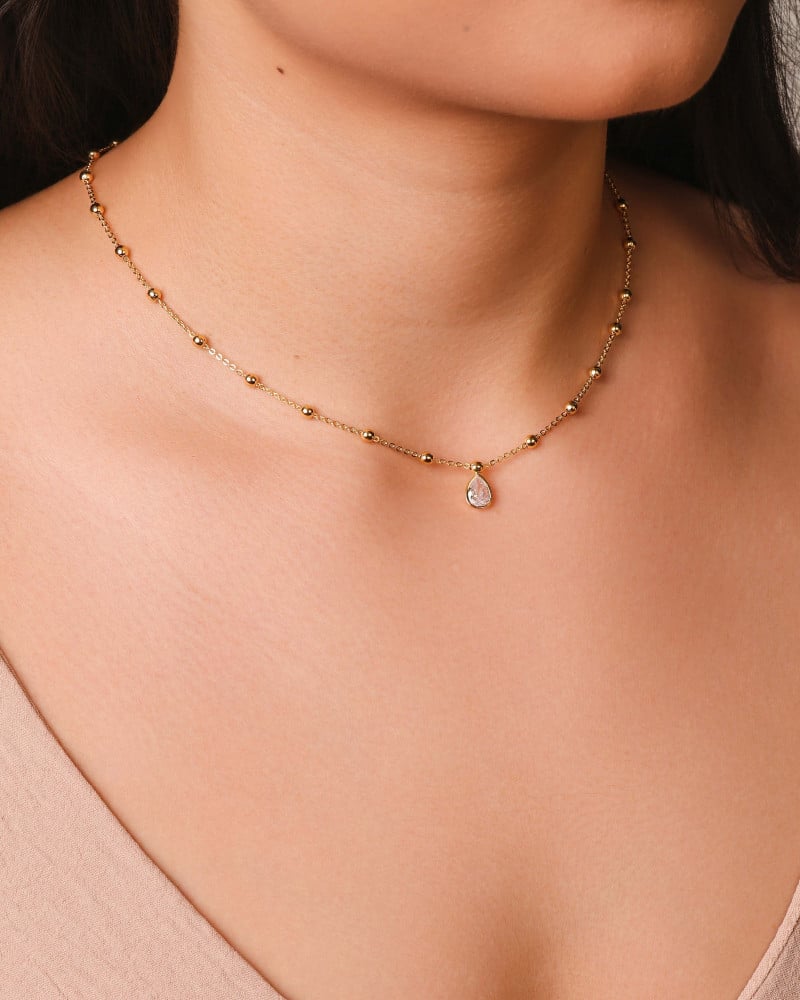 Gargantilha Elos Bolinhas Gota Cristal Banhado a Ouro 18K - 40 cm