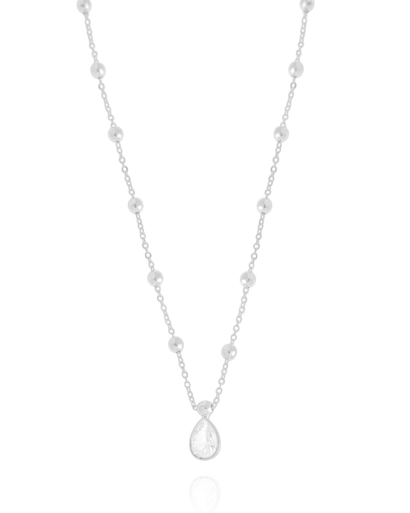 Gargantilha Elos Bolinhas Gota Cristal Ródio Branco - 40 cm