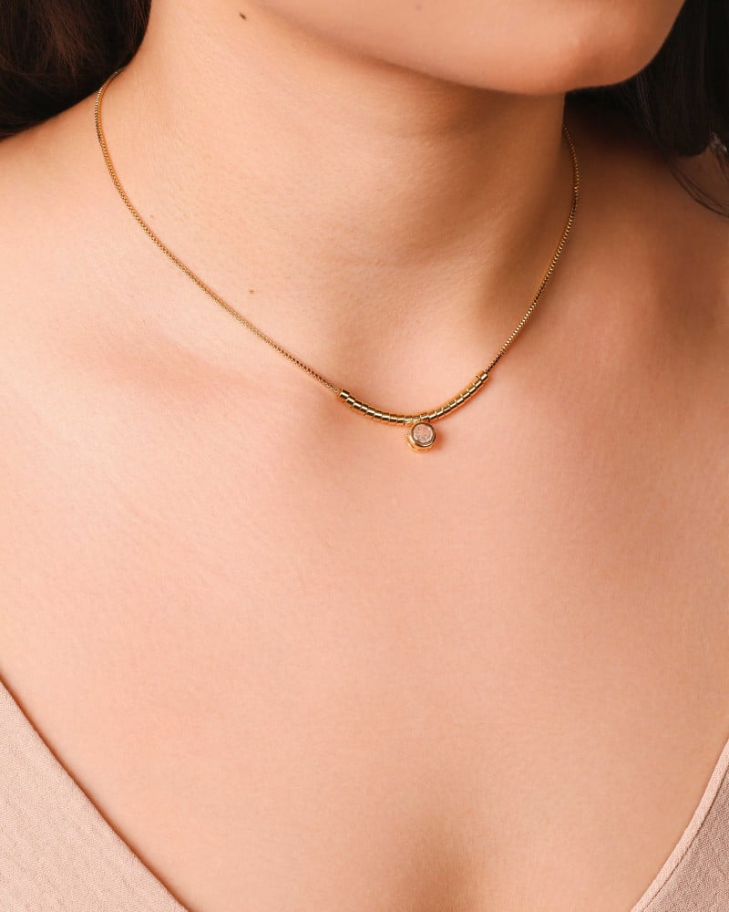 Gargantilha Veneziana Canutilhos Ponto de Luz Cristal Banhado a Ouro 18K - 40 cm