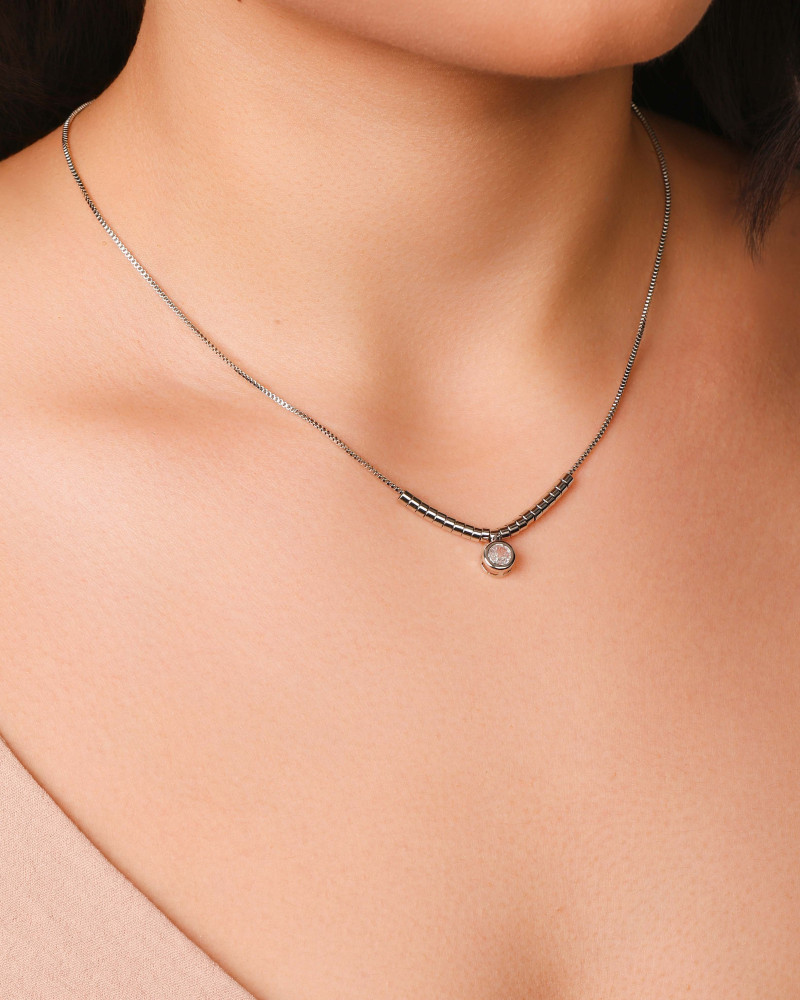 Gargantilha Veneziana Canutilhos Ponto de Luz Cristal Ródio Branco - 40 cm