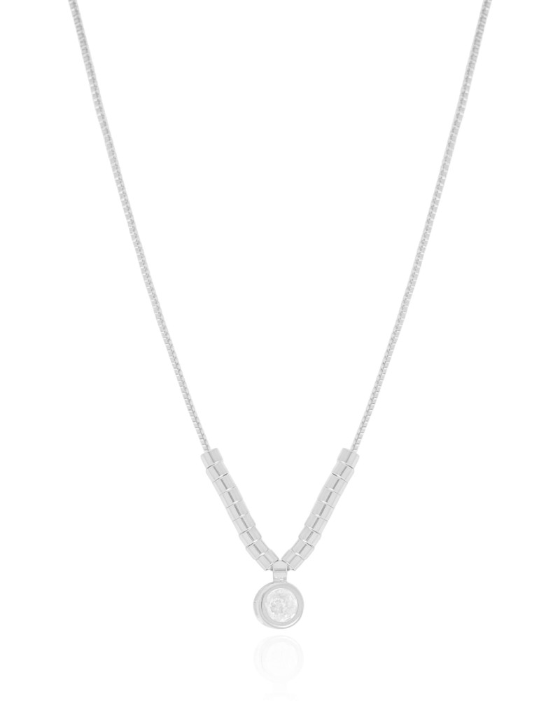 Gargantilha Veneziana Canutilhos Ponto de Luz Cristal Ródio Branco - 40 cm