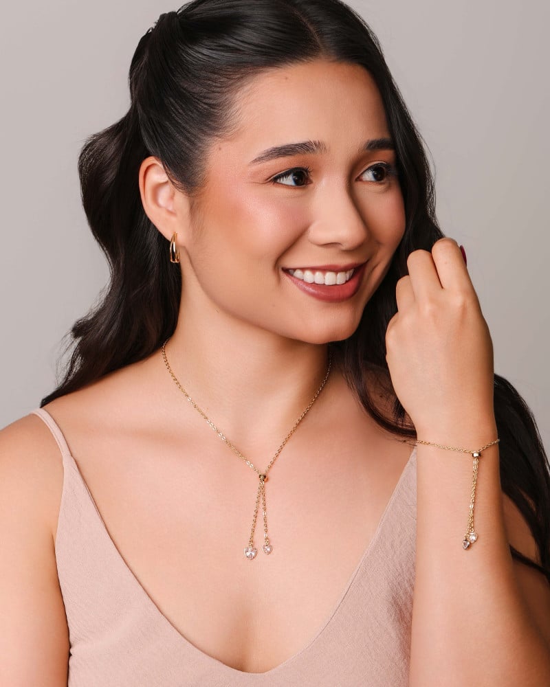 Gargantilha Gravata Elos Corações Cristais Banhado a Ouro 18K - 50 cm