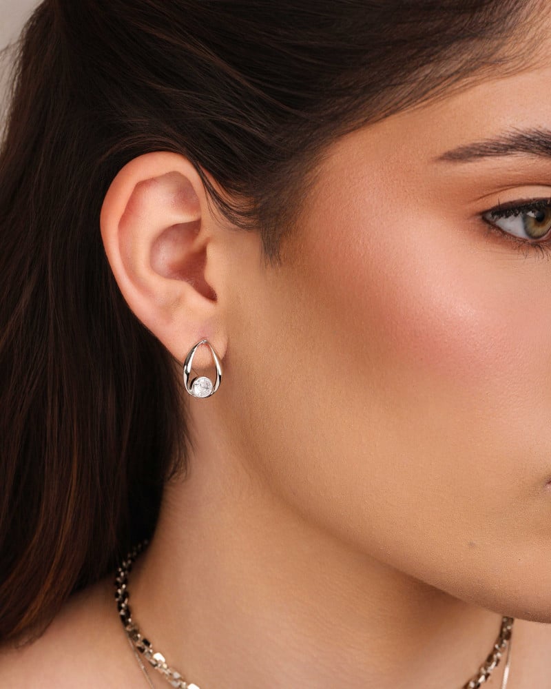 Brinco Gota Vazada Ponto de Luz Cristal Ródio Branco