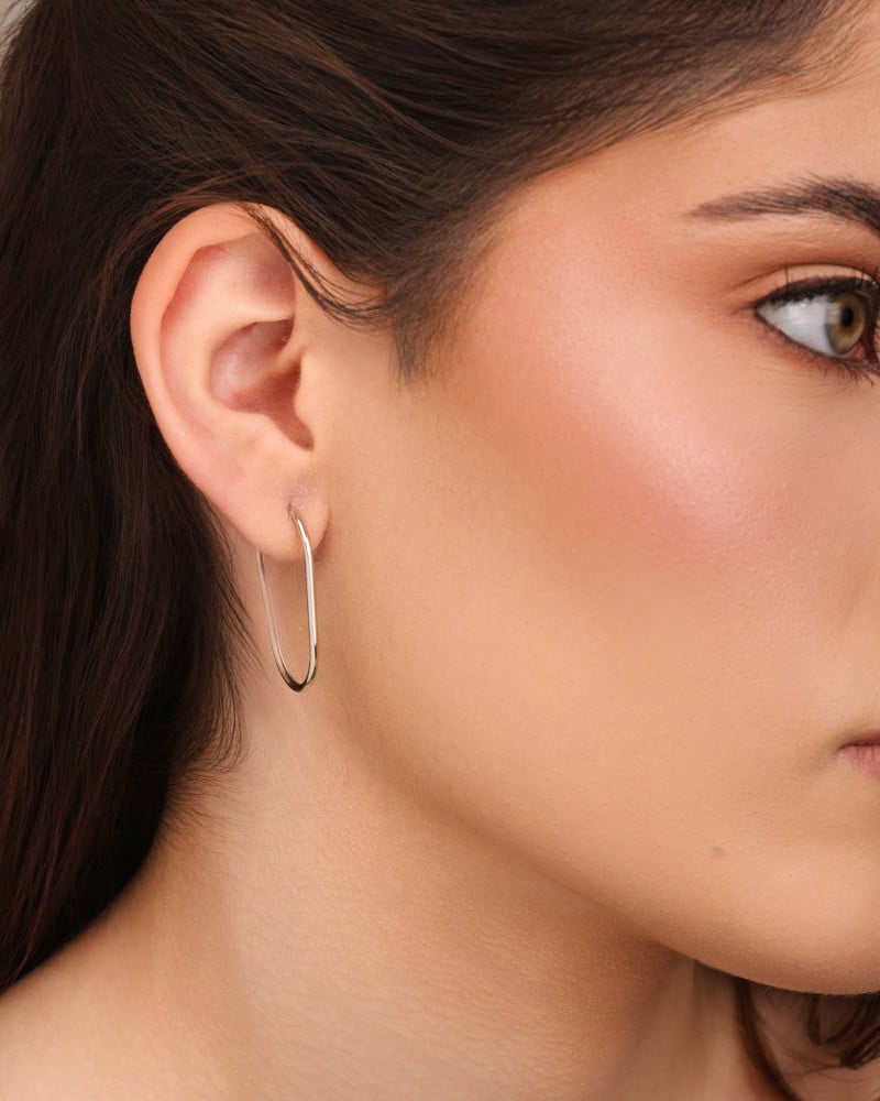 Brinco Argola Encaixe Fio Oval 3.1 cm Ródio Branco