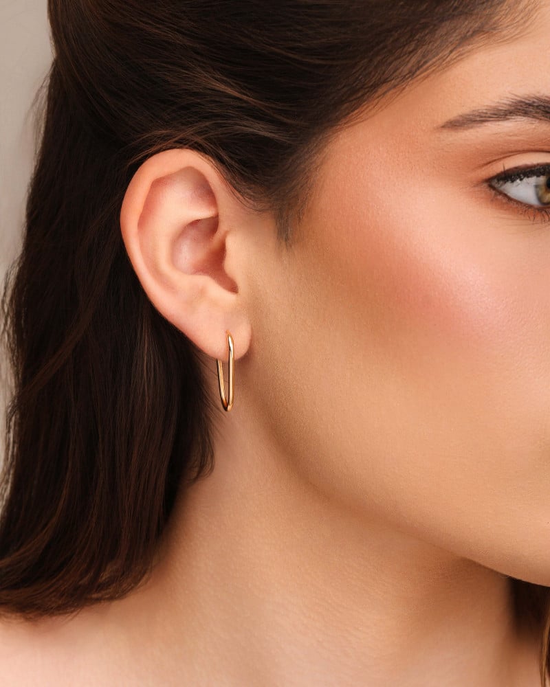 Brinco Argola Encaixe Fio Oval 2.2 cm Banhado a Ouro 18K