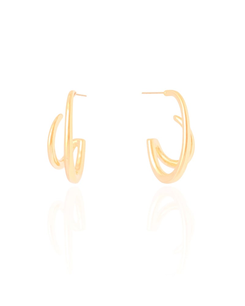 Brinco Argola Filetes Duplos Lisos 2.7 cm Banhado a Ouro 18K