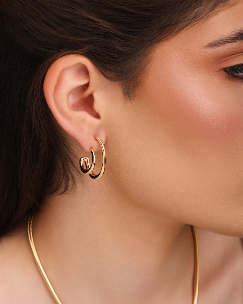 Brinco Argola Filetes Duplos Lisos 2.7 cm Banhado a Ouro 18K