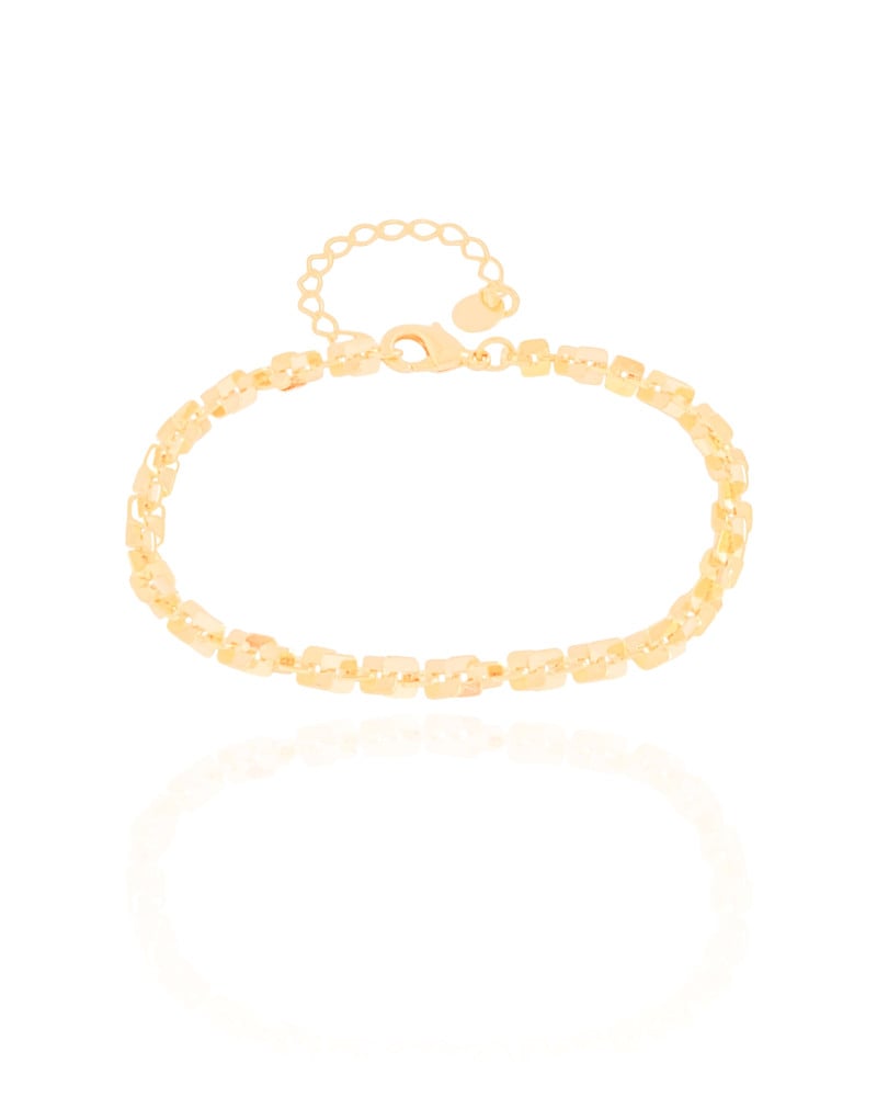 Pulseira Elos Quadrados 4 mm Banhado a Ouro 18K