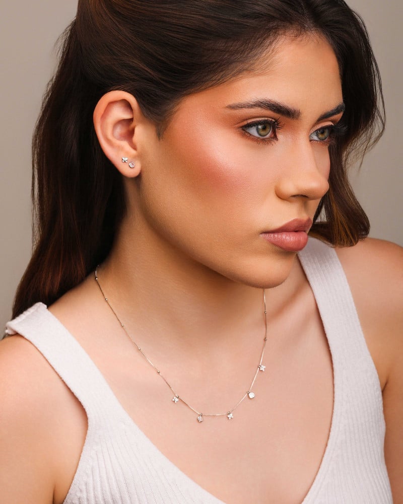 Conjunto Borboleta e Ponto de Luz Cristal Ródio Branco