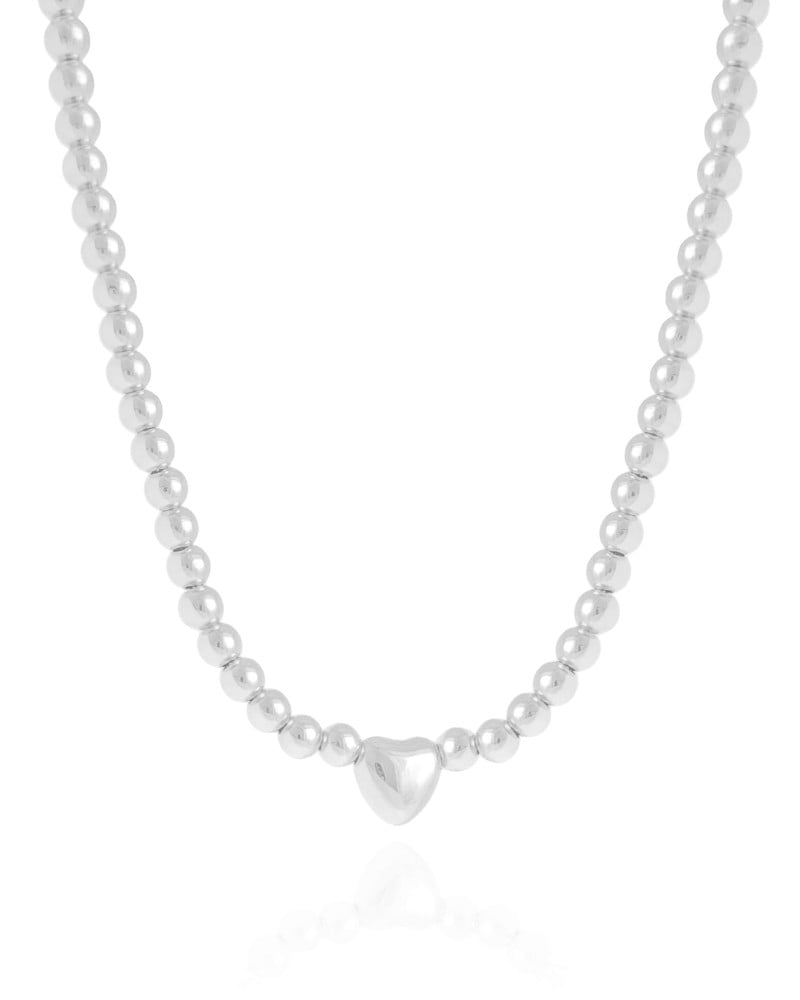 Choker Bolinhas Coração Liso Ródio Branco