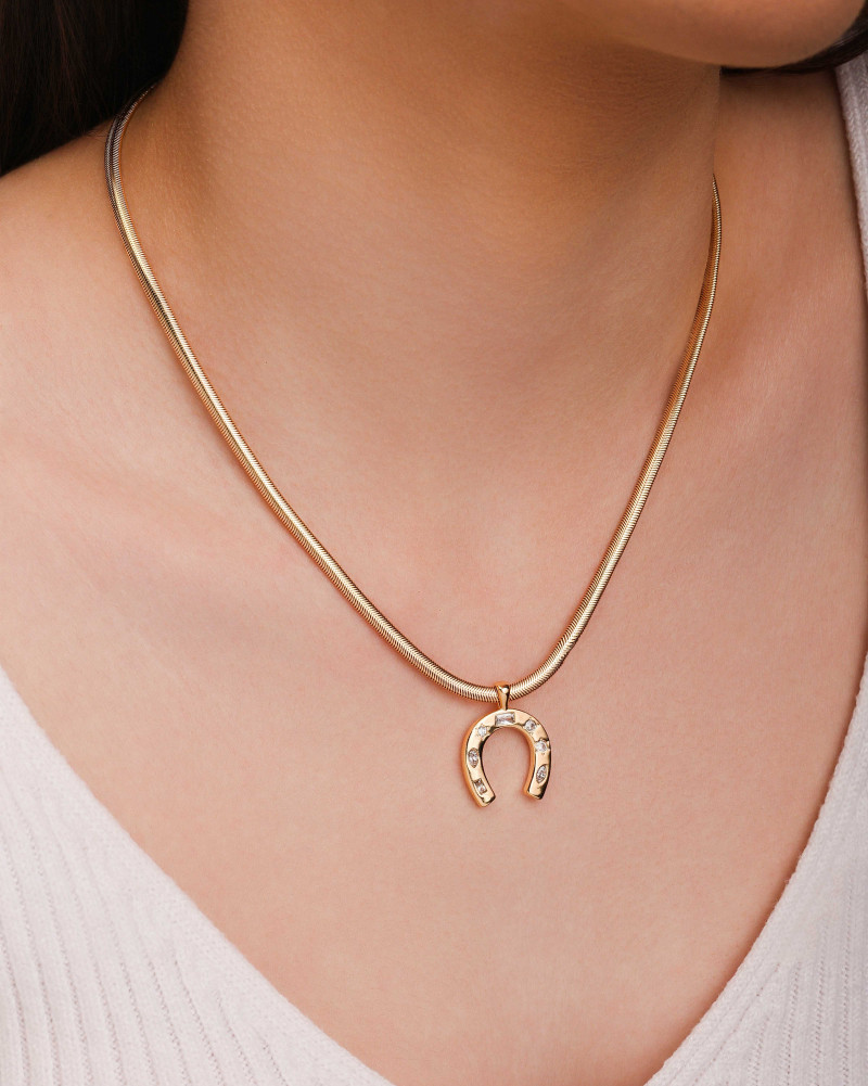 Gargantilha Snake Ferradura Cravejada Cristal Banhado a Ouro 18K - 40 cm