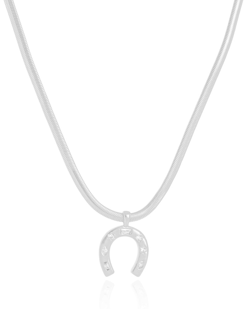 Gargantilha Snake Ferradura Cravejada Cristal Ródio Branco - 40 cm