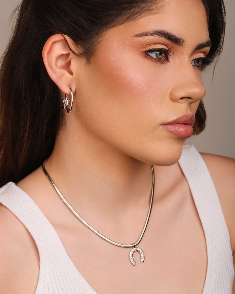 Gargantilha Snake Ferradura Cravejada Cristal Ródio Branco - 40 cm