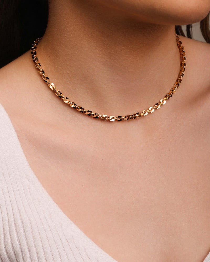 Gargantilha Elos Quadrados 4 mm Banhado a Ouro 18K - 45 cm