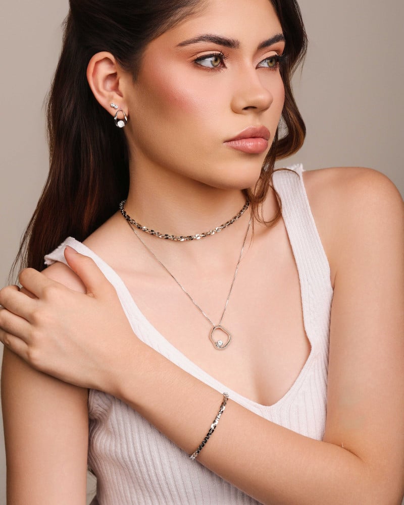 Gargantilha Elos Quadrados 4 mm Ródio Branco - 45 cm