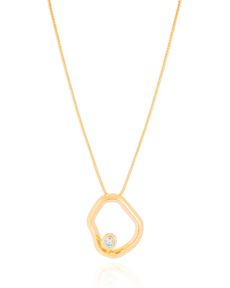 Gargantilha Veneziana Orgânico Vazado Ponto de Luz Cristal Banhado a Ouro 18K - 45 cm