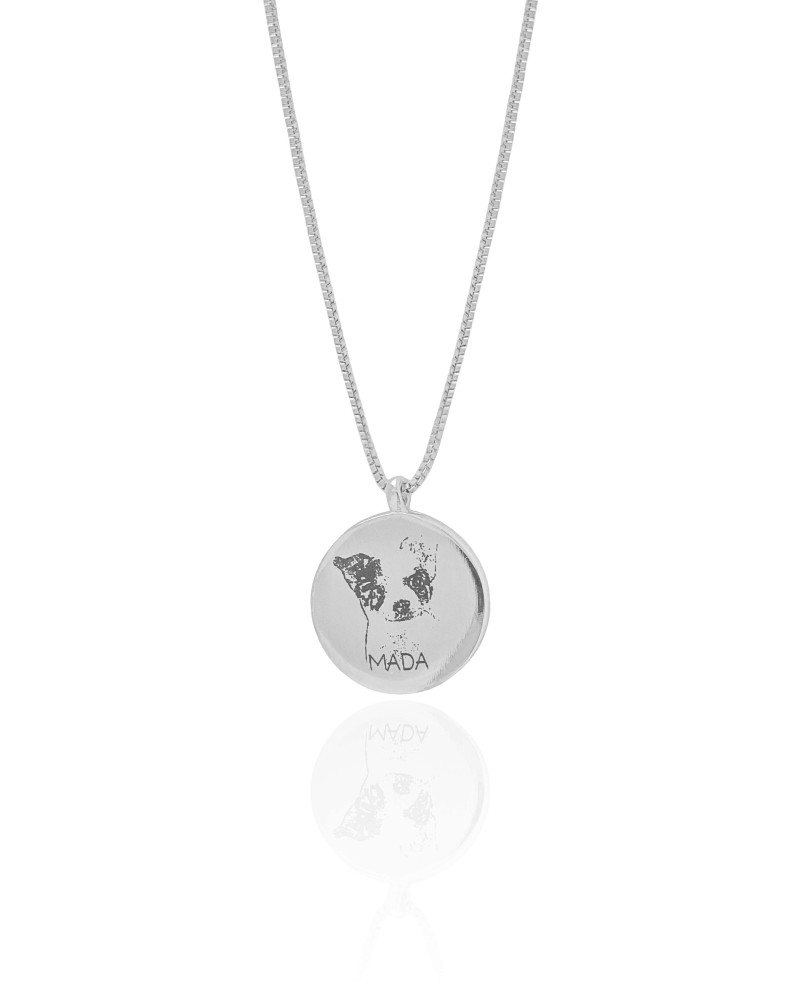 Gargantilha com Pingente Redondo Personalizado Ródio Branco