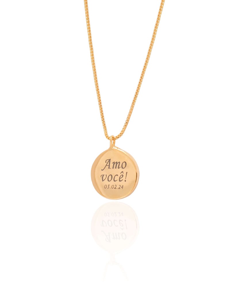 Gargantilha com Pingente Redondo Personalizado Banhado a Ouro 18K