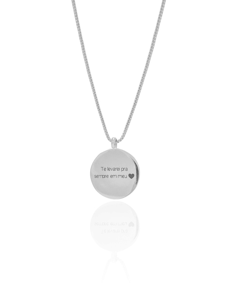 Gargantilha com Pingente Redondo Personalizado Ródio Branco