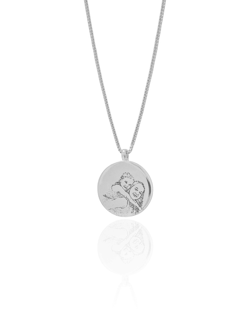 Gargantilha com Pingente Redondo Personalizado Ródio Branco