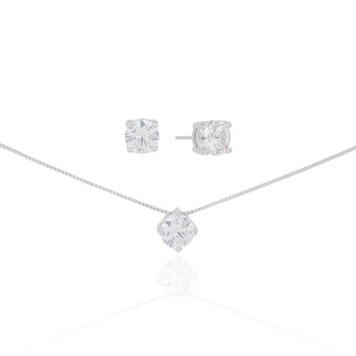 Conjunto Ponto de Luz Cristal Ródio Branco
