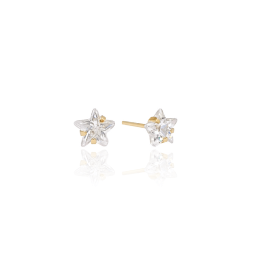 Brinco Estrela Cristal Ponto de Luz 6 mm Banhado a Ouro 18K