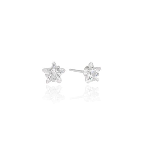 Brinco Estrela Cristal Ponto de Luz 6 mm Ródio Branco