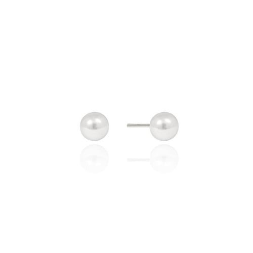 Brinco Pérola Modelo Shell 6 mm Ródio Branco