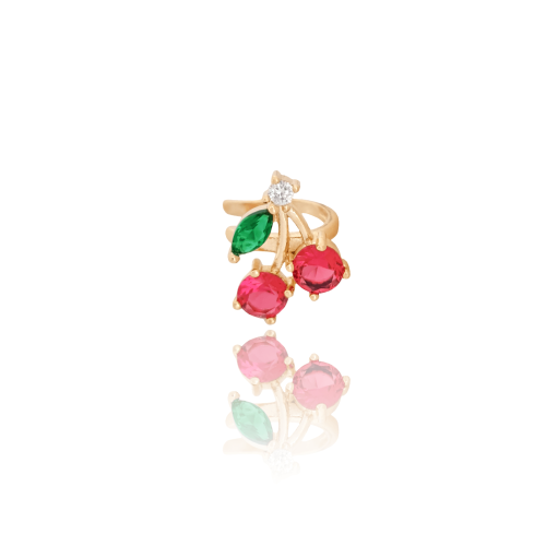 Piercing Cereja Rubi Esmeralda Lado Esquerdo Banhado a Ouro 18K